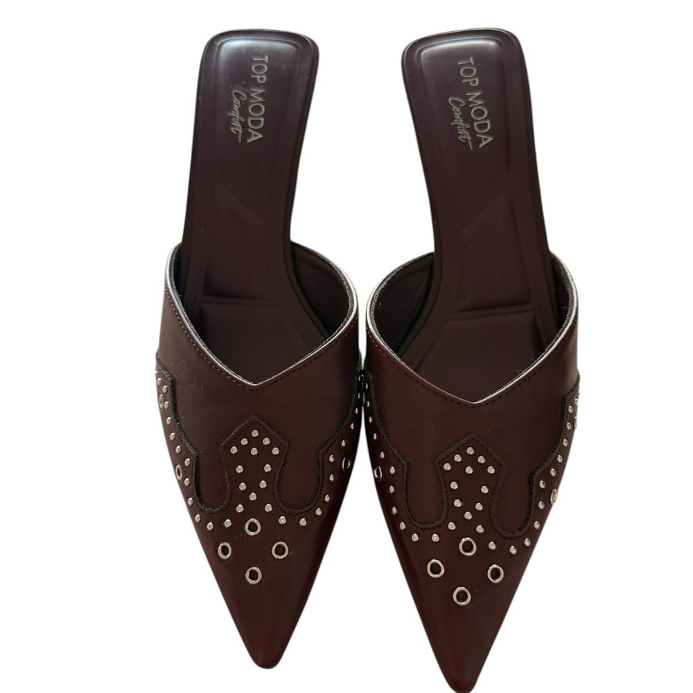 TOP MODA Studded Western‑Inspired Mules – Size 8.5